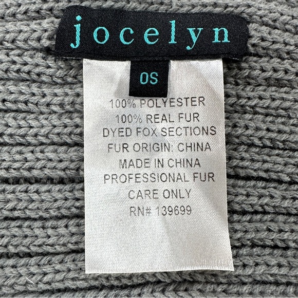 Jocelyn Charcoal Scarf with Faux Fur Pom Poms - Picture 4 of 10